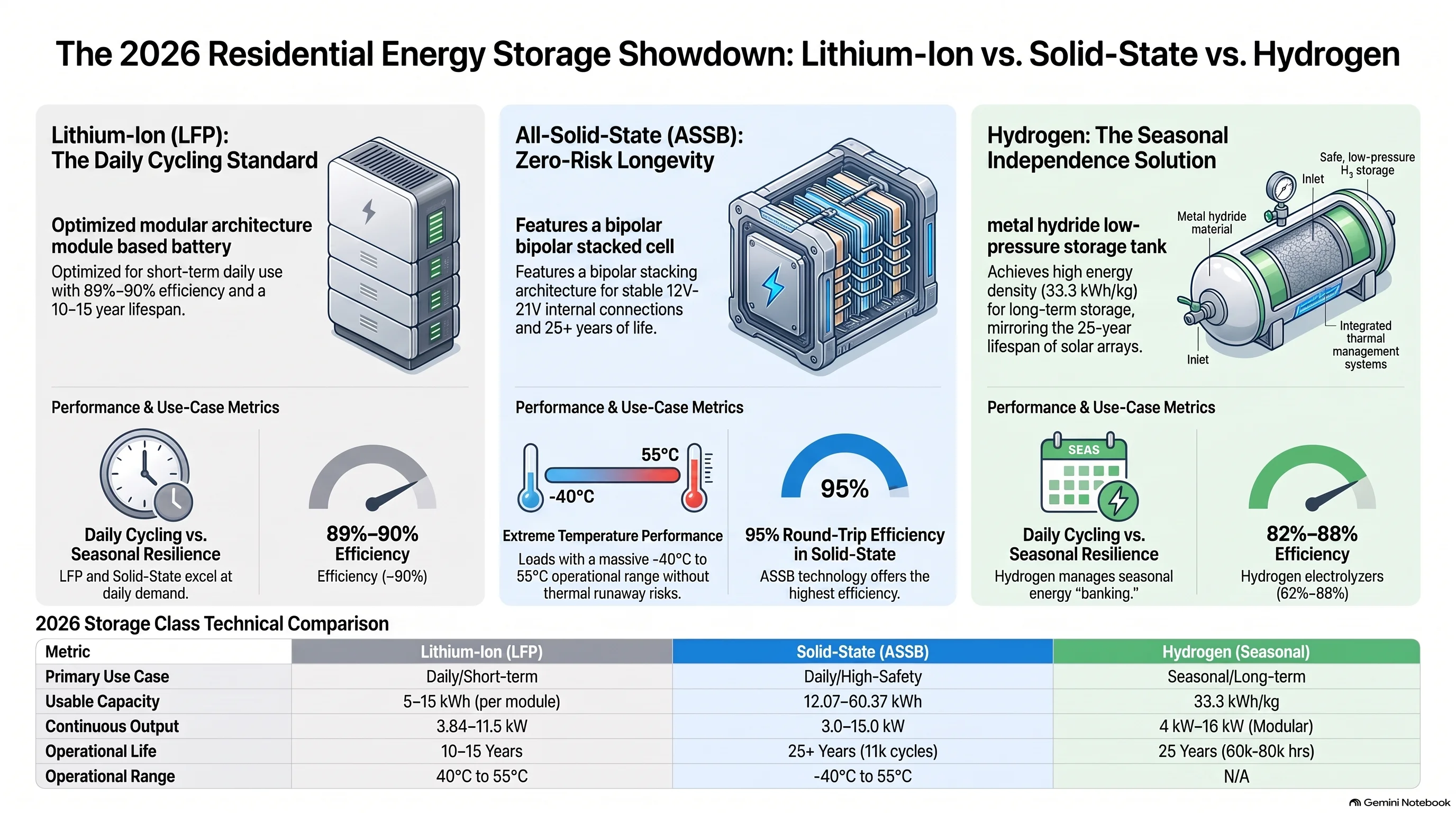 2026 residential energy storage showdown: lithium-ion vs solid-state vs hydrogen